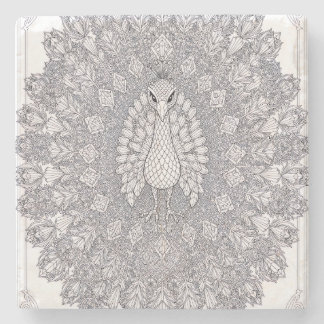 Kristall-Pfau-Wandkunst | Geometrische Pfauenlinie Steinuntersetzer