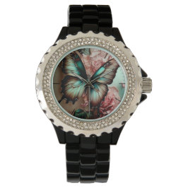 Kristall-Schmetterling und Blume Armbanduhr