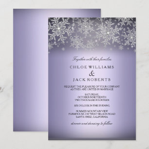 Kristall-Schneeflocken Lila Winter Hochzeitseinlad Einladung
