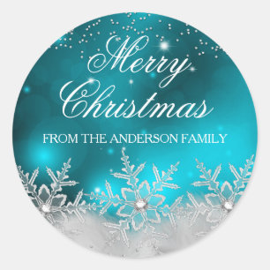 Kristall-Schneeflocken-Türkis-Weihnachtssticker Runder Aufkleber