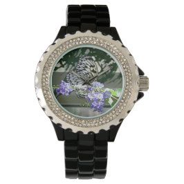 Kristall-Schwarze Uhr mit Schmetterling