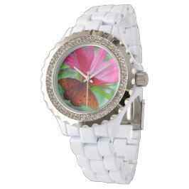 Kristall von Frauen mit Schmetterling und Blume Armbanduhr