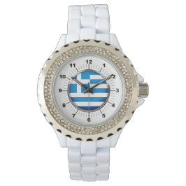 Kristall "Weiße Enamel-Uhr - Griechenland der Frau Armbanduhr