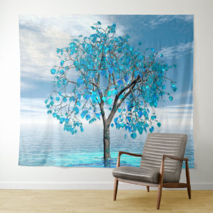 Kristallblauer Baum Wandteppich