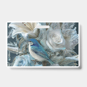 Kristallblauer Vogel & Glas-Blumen-Abzeichen. Ausweis