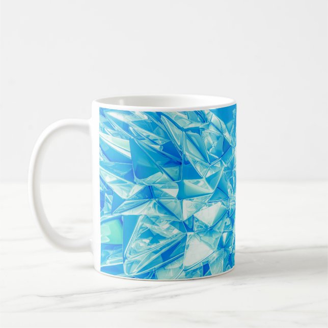 Kristalldreieck, 3D gerenderter Hintergrund. Kaffeetasse (Links)