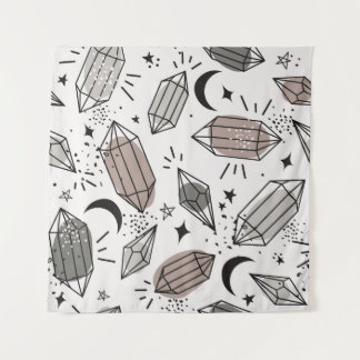 Kristalle, Mond, Sterne, überlappendes Design. Wandteppich