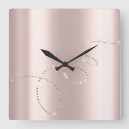 Kristalle Rose Unendlichkeit Gold. Elegant Blush Quadratische Wanduhr