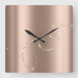 Kristalle Rose Unendlichkeit Gold. Elegant Minimal Quadratische Wanduhr