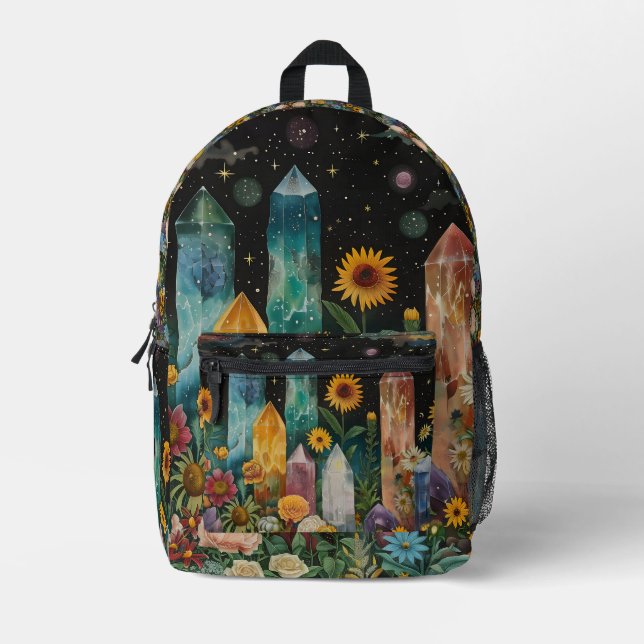 Kristalle und Blume Bedruckter Rucksack (Vorderseite)