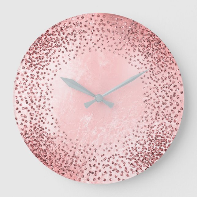 Kristalleconfetti-Glitzer-graue rosa GlasRose Große Wanduhr (Vorderseite)