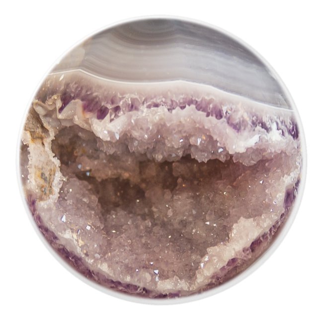 Kristallgeode Amethyst Heilkristalle Keramikknauf (Vorderseite)