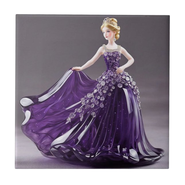 Kristallglasprinzessin mit lila Kleid Fliese (Vorderseite)