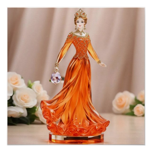 Kristallglasprinzessin mit orangefarbenem Kleid Poster (Vorderseite)