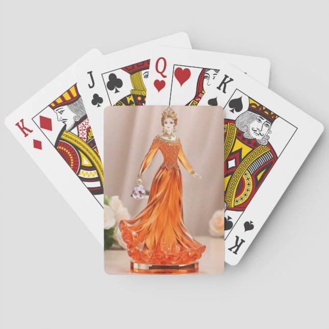 Kristallglasprinzessin mit orangefarbenem Kleid Spielkarten (Rückseite)