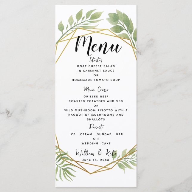 Kristallgrün Hochzeitsmenü TEMPLATE Menükarte (Vorderseite)