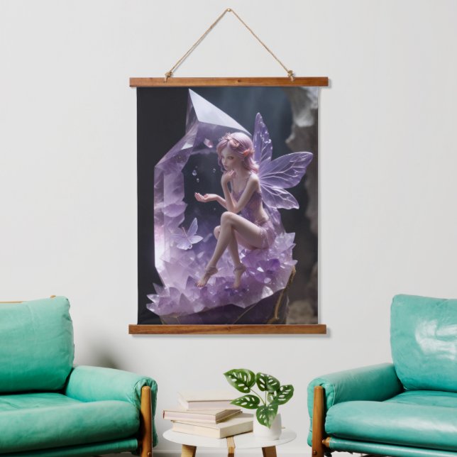 Kristallheilung Amethyst Fairy Wall Art Wandteppich Mit Holzrahmen (Wohnzimmer)