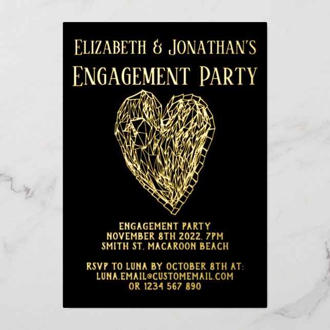 Kristallherz Luxe Engagement Party laden Folieneinladung (Vorderseite)