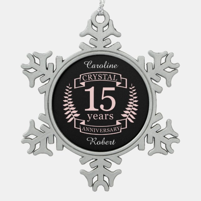 Kristallhochzeit 15 Jahre Schneeflocken Zinn-Ornament (Vorderseite)