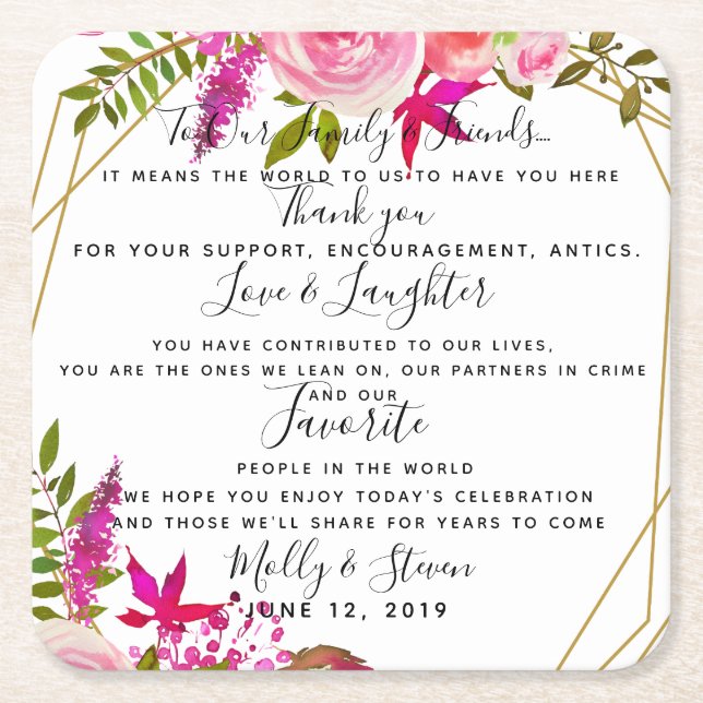 Kristallhochzeit Rose Party/Hochzeit Vielen Dank Rechteckiger Pappuntersetzer (Vorderseite)