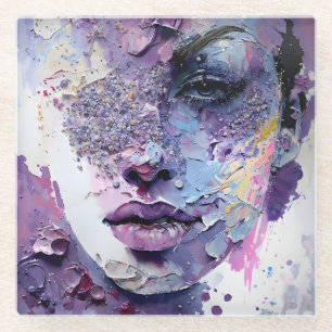 "Kristalline Stille" - ein Lila Portrait Glasuntersetzer