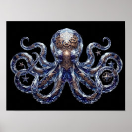 Kristalliner Steampunk-Oktopus Poster