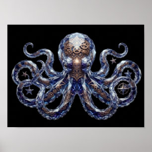 Kristalliner Steampunk-Oktopus Poster