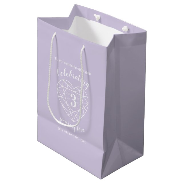 Kristalljubiläum 3 Jahre Ehefrau Geschenktasche Mittlere Geschenktüte (Vorderseite Schrägansicht)