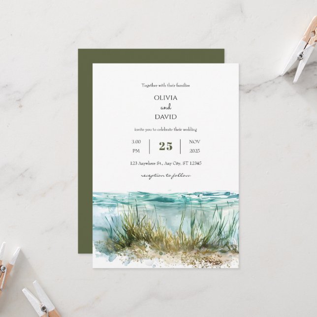 Kristallklare Gewässer Seagrass Marine Beach Hochz Einladung (Vorderseite/Rückseite Beispiel)