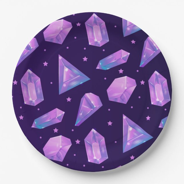 Kristallmagie Lila Gem Muster Geschenk Niedlicher  Pappteller (Vorderseite)
