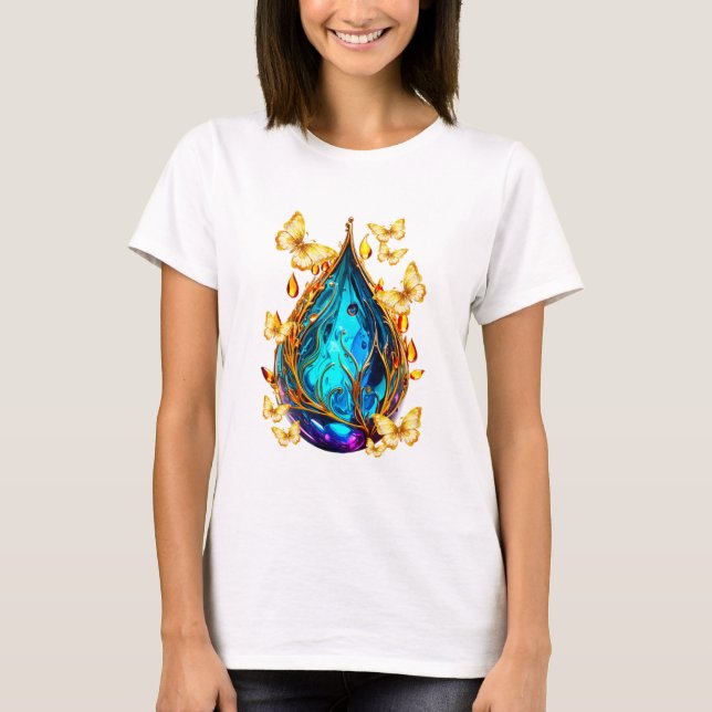 Kristallreißer Tropfen mit Schmetterlingen T-Shirt (Vorderseite)