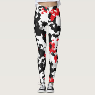 Kristallrotes Schwarzweiß-Weiß-Abstraktes Muster Leggings