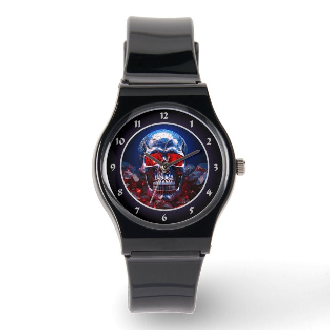Kristallschädel mit Ruby Red Eyes Watch Armbanduhr (Vorderseite)