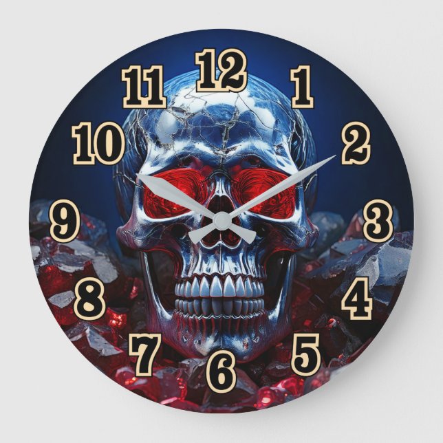 Kristallschädel mit Ruby Red EyesClock Große Wanduhr (Vorderseite)
