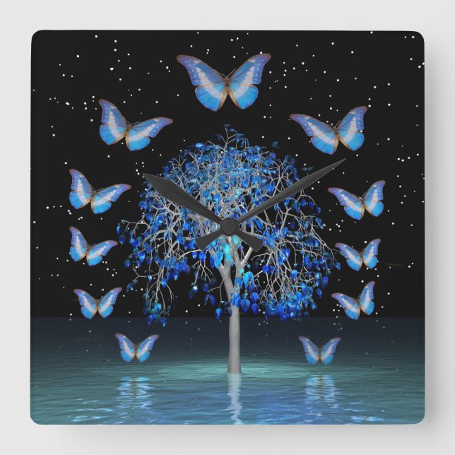 Kristallschlucht am Butterfly Square Wall Clock Quadratische Wanduhr (Vorderseite)