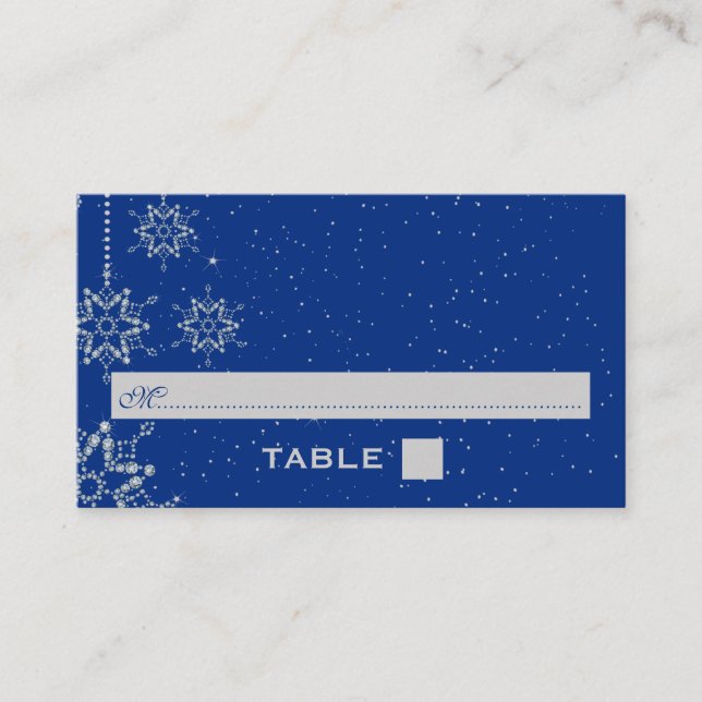 Kristallschneeflocken Blaue Hochzeit Platzkarte (Vorderseite)