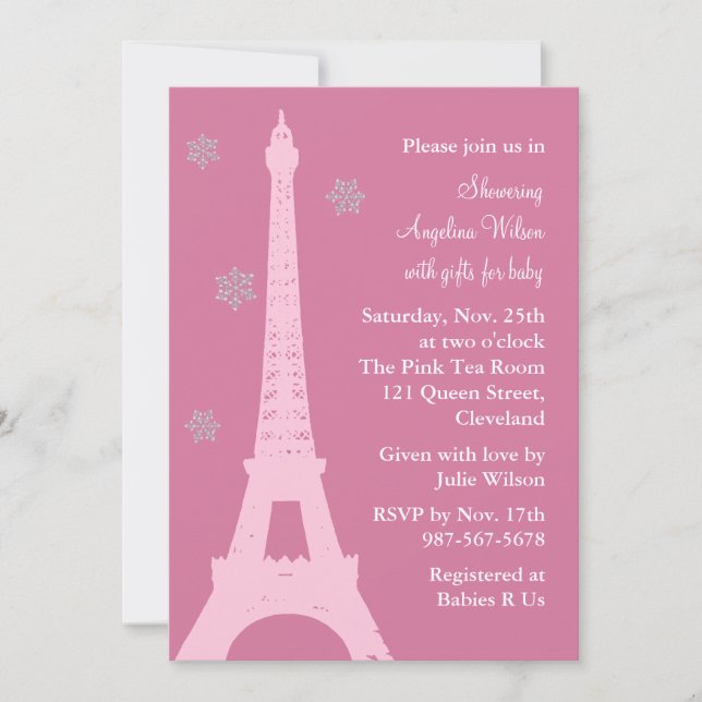 Kristallschneeflocken in Paris (rosa) Einladung (Vorderseite)