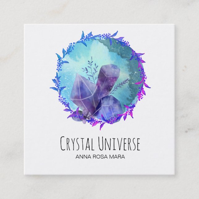 *~* Kristalluniversum-BlumeWreath Quadratische Visitenkarte (Vorderseite)