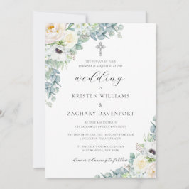 Kristen Boho Floral Greenery Katholische Hochzeit Einladung