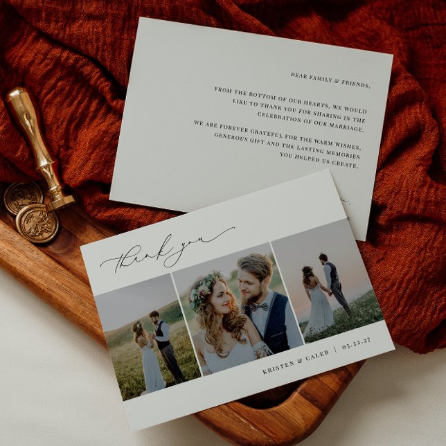 KRISTEN Minimalistisch 3 Foto Wedding Dankeskarte (Von Creator hochgeladen)