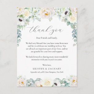 Kristen White Floral Hochzeitsempfang Dankeschön Postkarte