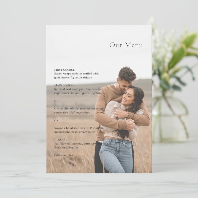 Kristin Foto Moderne Hochzeit Menükarte (Stehend Vorderseite)