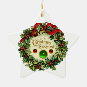 KRISTMAS MIT MISTLETOS UND HOLLY BERRIES KERAMIK ORNAMENT