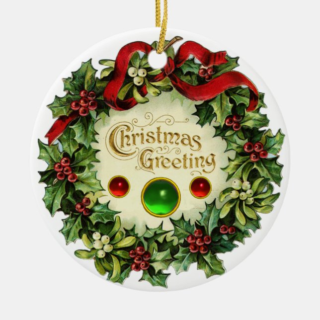 KRISTMAS MIT MISTLETOS UND HOLLY BERRIES KERAMIKORNAMENT (Vorne)