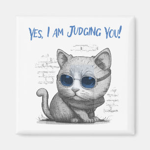 Kritische Katze beurteilt dich Blau-Text Magnet