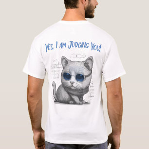 Kritische Katze beurteilt dich Blau-Text T-Shirt