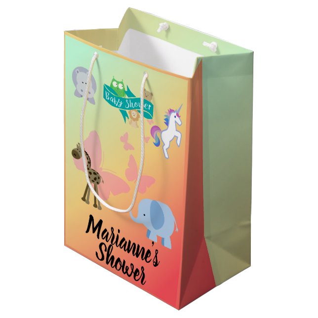 Kritter und Schmetterlinge Babydusche Mittlere Geschenktüte (Vorderseite Schrägansicht)