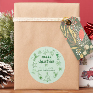 Kritzel-Gekritzel Glitter Grün Frohe Weihnachten Runder Aufkleber