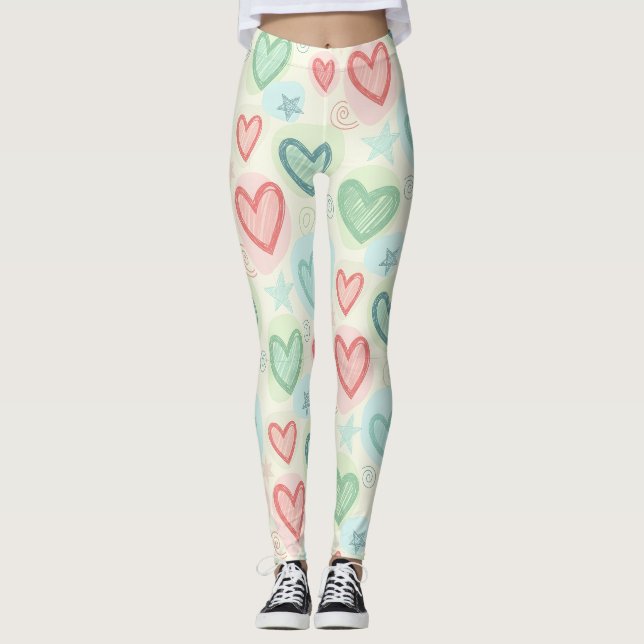 Kritzel-Herzen & Sterne Leggings (Vorderseite)