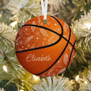 Kritzelblumen Federn Paisley Boho Basketball Ornament Aus Metall